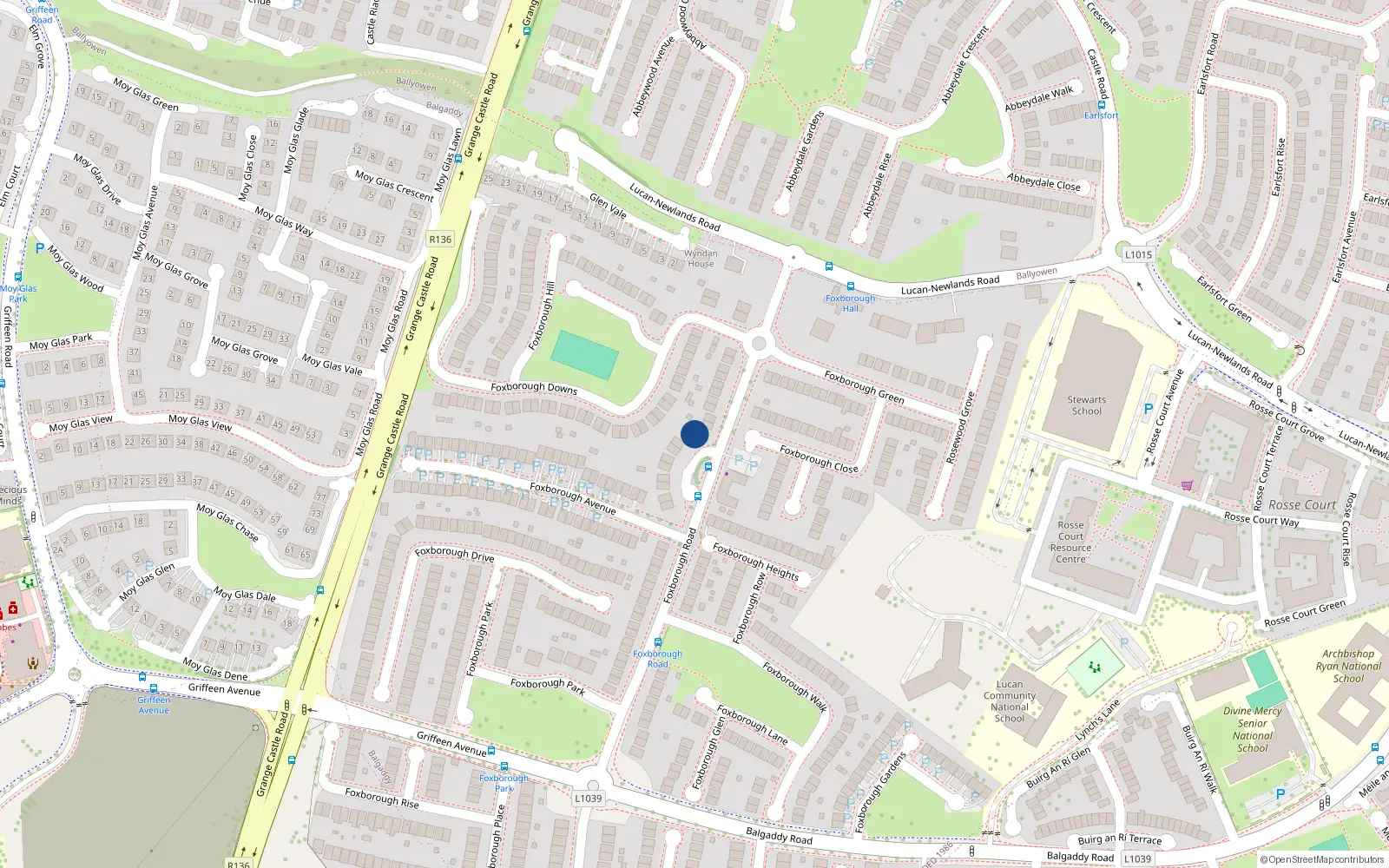 Overhead map showing the location of 1 Foxborough Crescent, Lucan