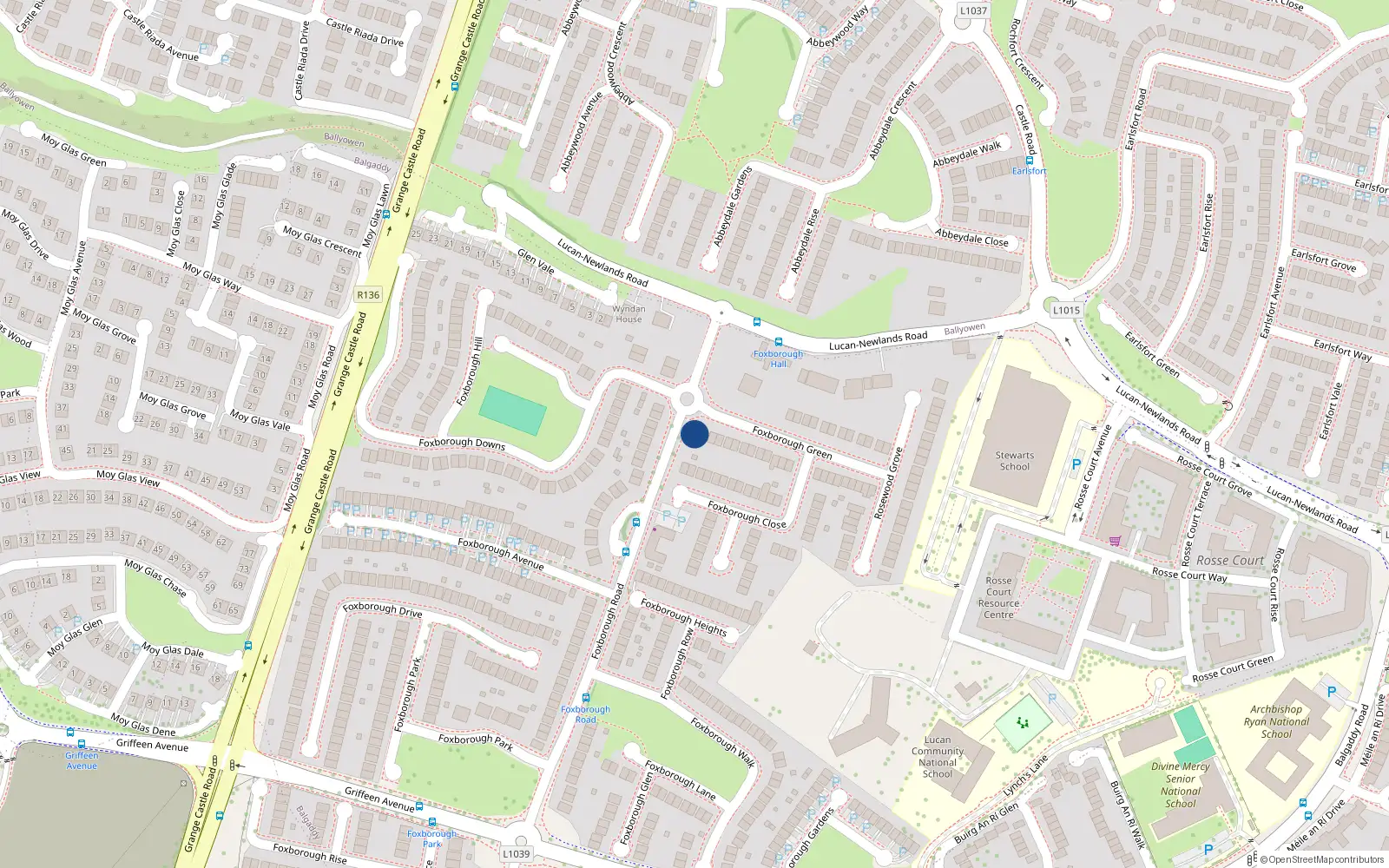 Overhead map showing the location of 1 Foxborough Green, Lucan