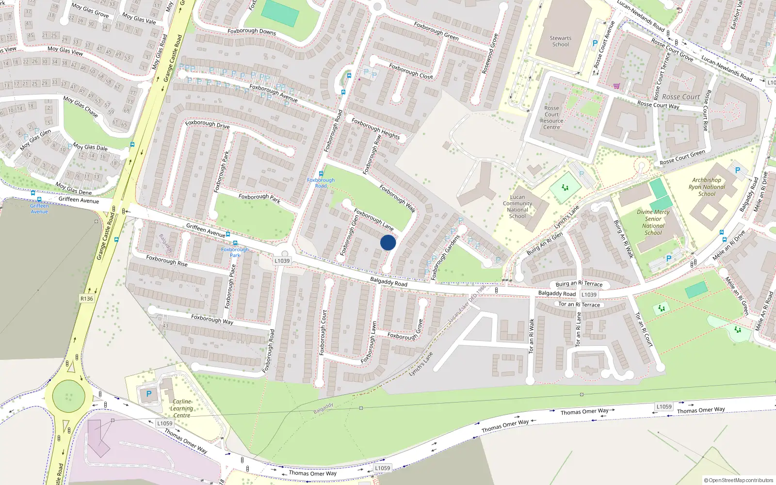 Overhead map showing the location of 1 Foxborough Lane, Lucan