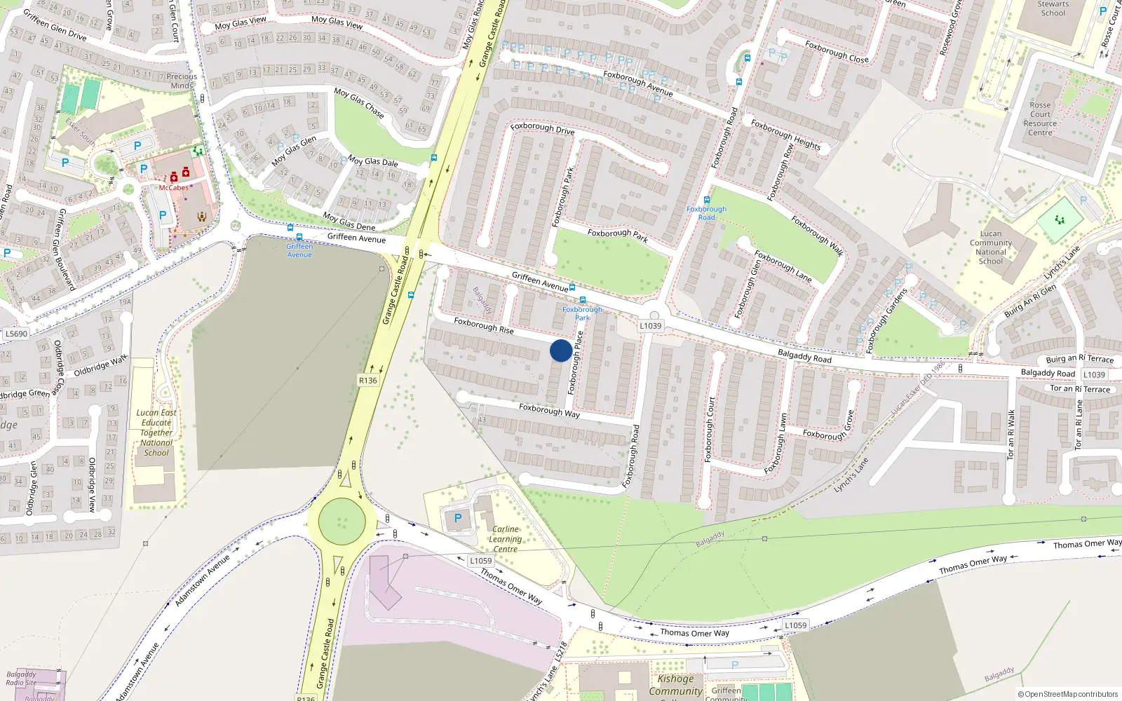 Overhead map showing the location of 1 Foxborough Rise, Lucan