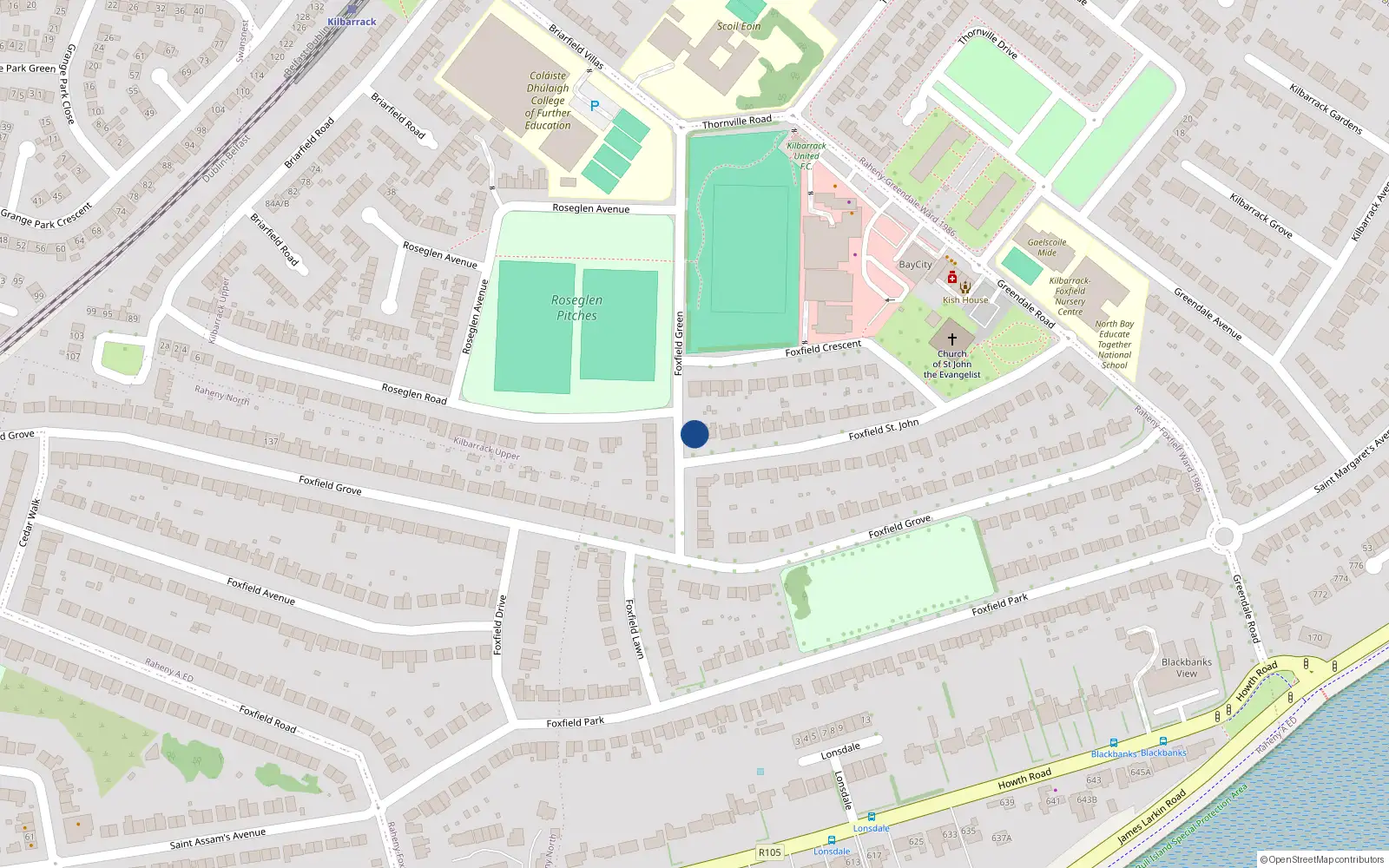 Overhead map showing the location of 1A Foxfield Saint John, Dublin 5