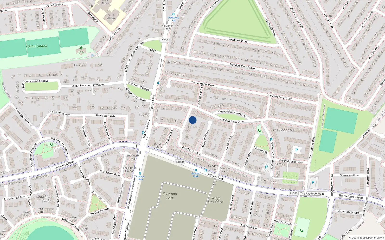 Overhead map showing the location of 1 Gandon Avenue, Lucan