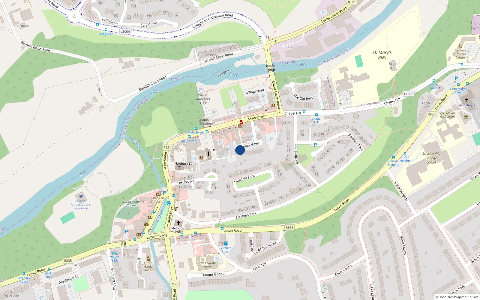 Overhead map showing the location of 1 Gandon Court, Main Street, Lucan