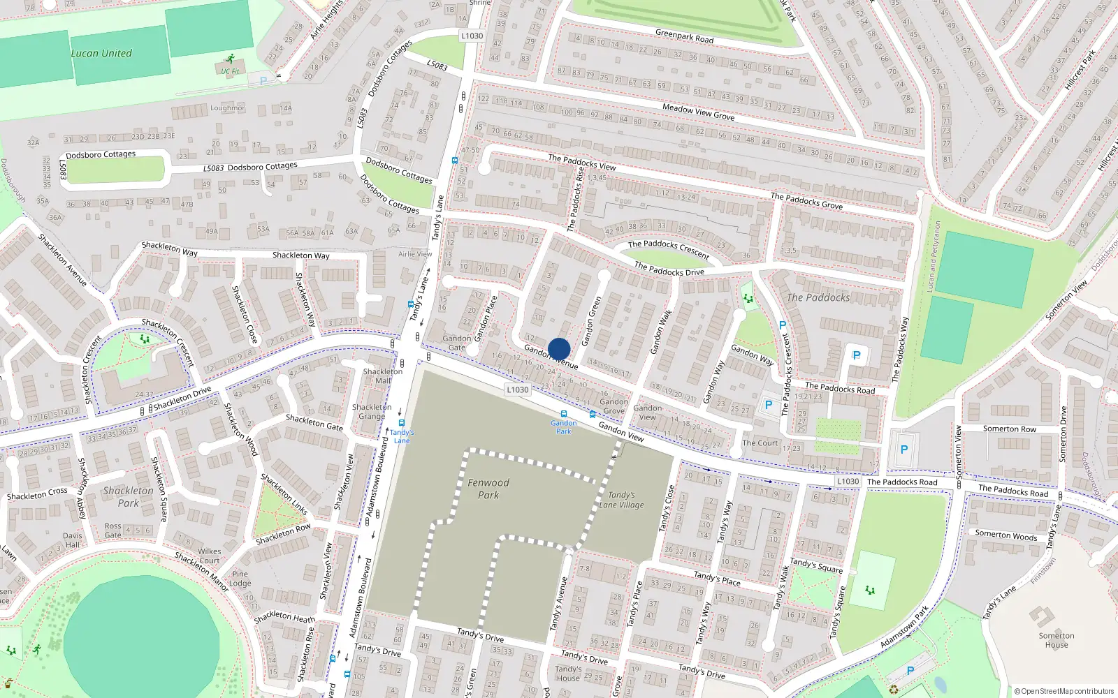 Overhead map showing the location of 1 Gandon Green, Lucan