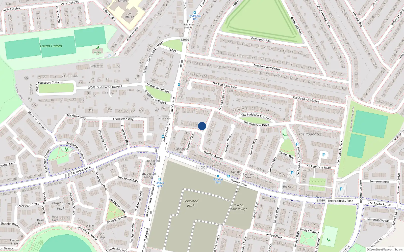 Overhead map showing the location of 1 Gandon Place, Lucan