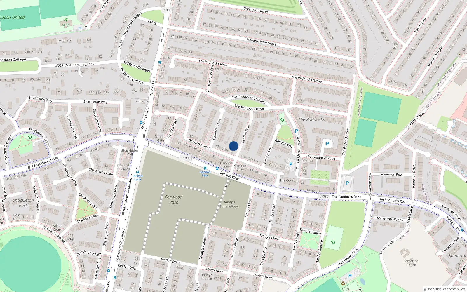 Overhead map showing the location of 1 Gandon Walk, Lucan