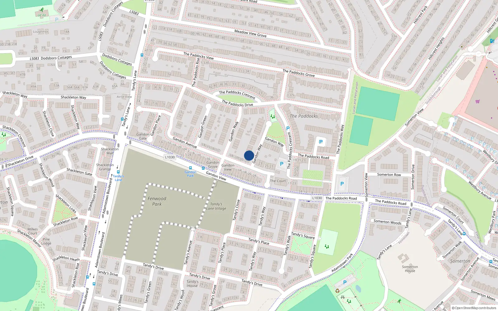 Overhead map showing the location of 1 Gandon Way, Lucan
