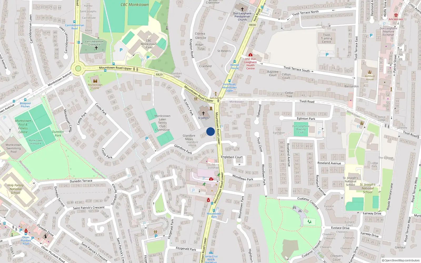 Overhead map showing the location of 1 Glandore Park, Dun Laoghaire