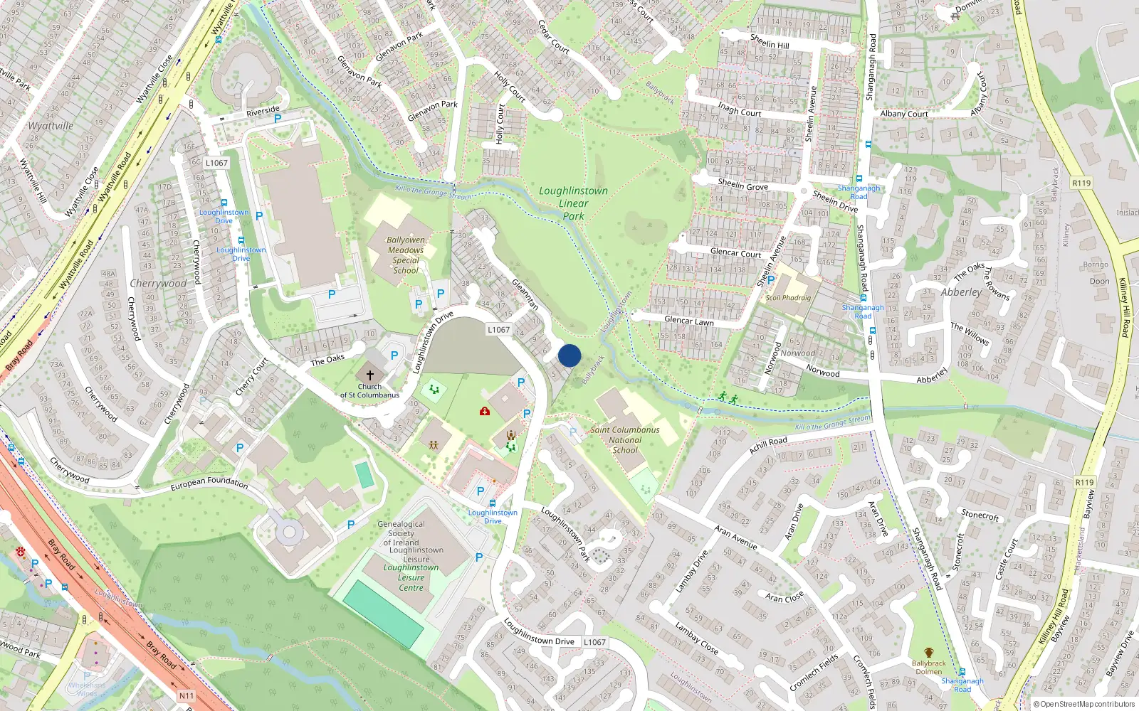 Overhead map showing the location of 1 Gleanntan, Dublin