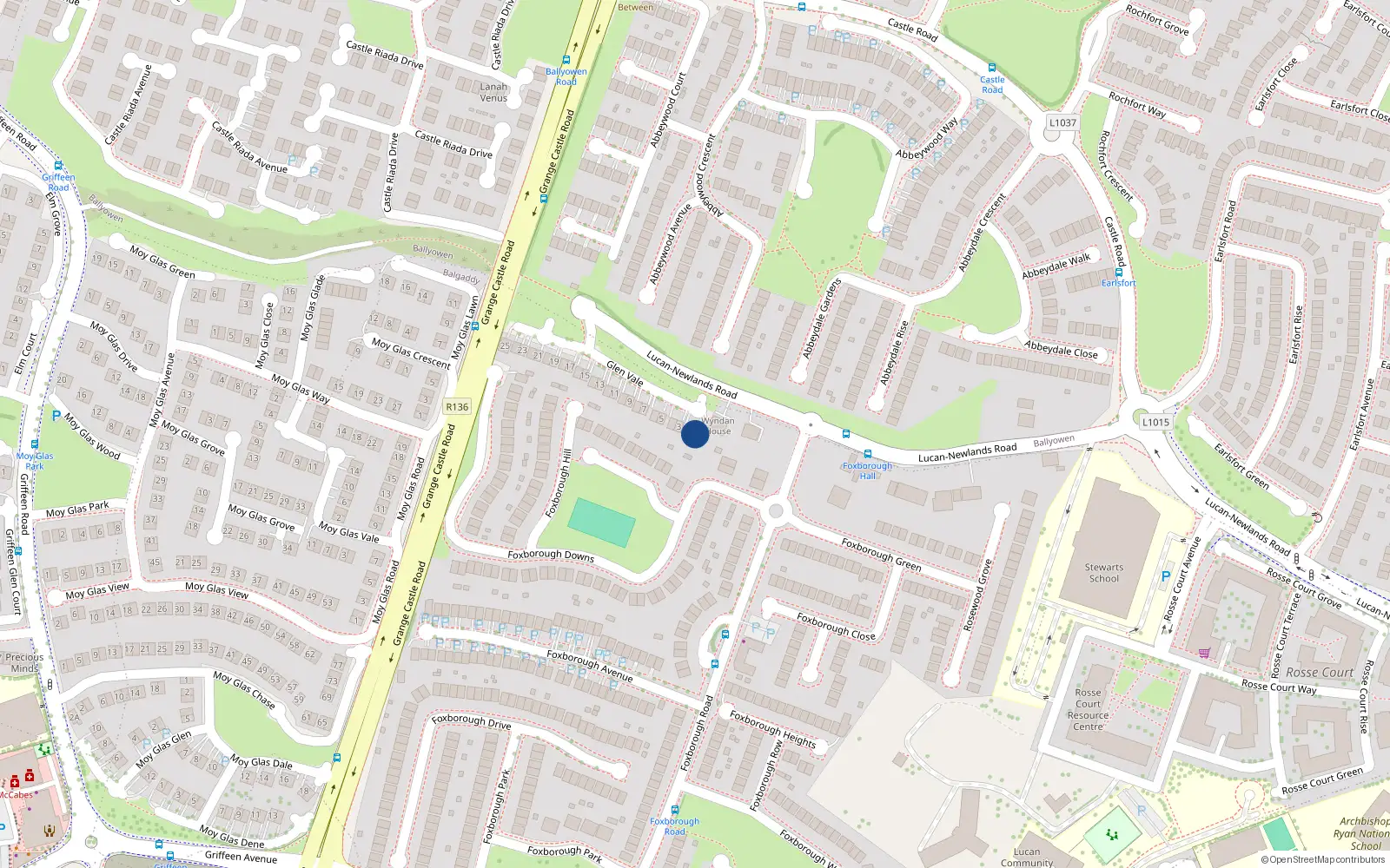 Overhead map showing the location of 1 Glen Vale, Lucan, Co. Dublin