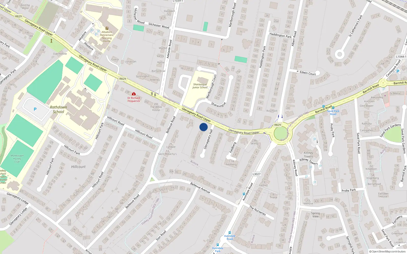 Overhead map showing the location of 1 Glenageary Hall, Dun Laoire