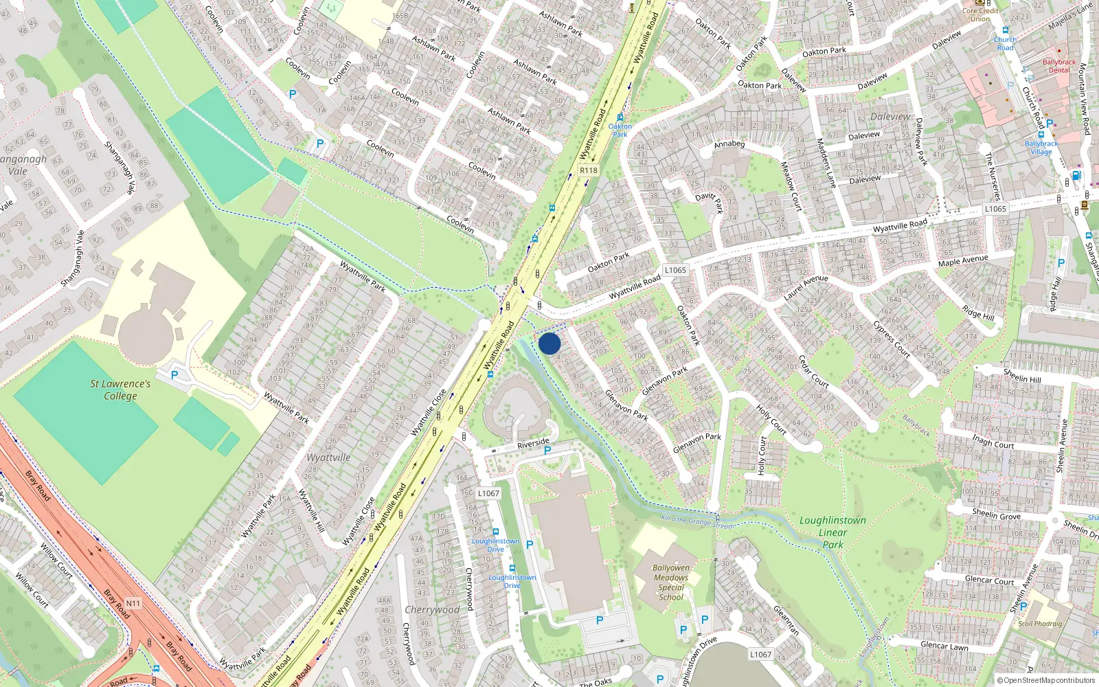 Overhead map showing the location of 1 Glenavan Park, Ballybrack, Dublin