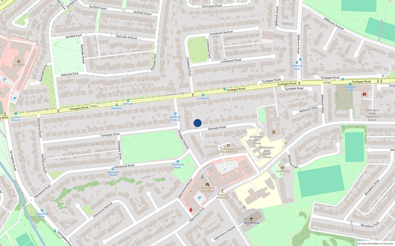 Overhead map showing the location of 1 Glenayle Road, Dublin 5