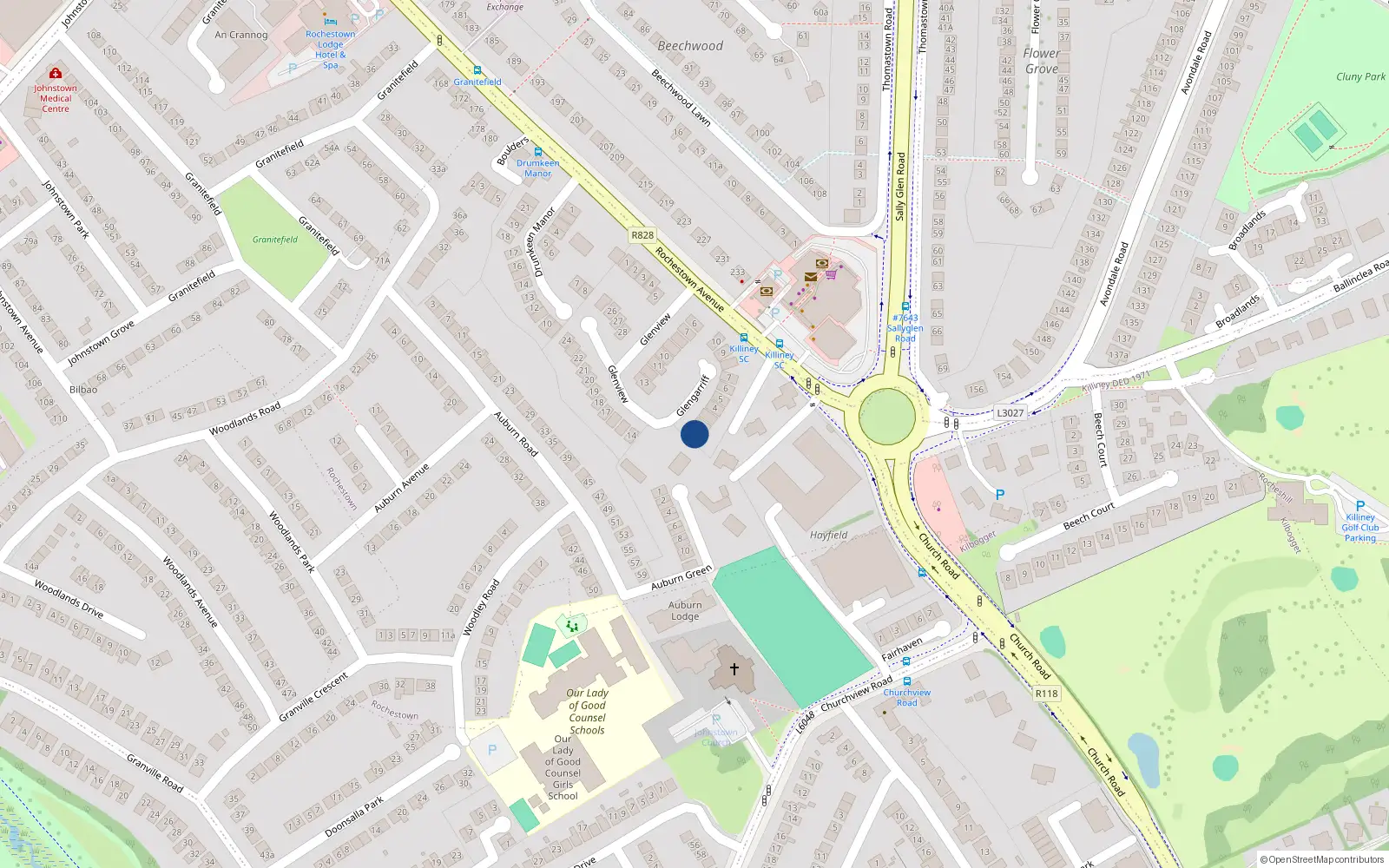 Overhead map showing the location of 1 Glengariff, Rochestown Avenue, Killiney