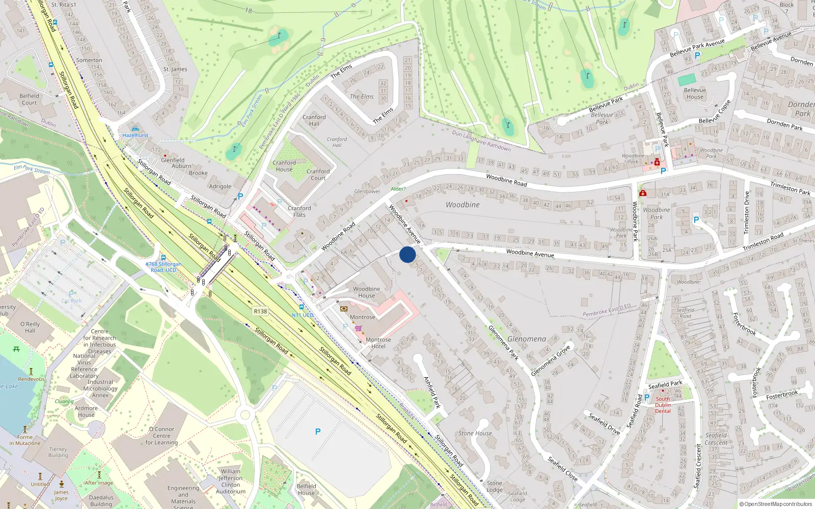 Overhead map showing the location of 1 Glenomena Park, Blackrock
