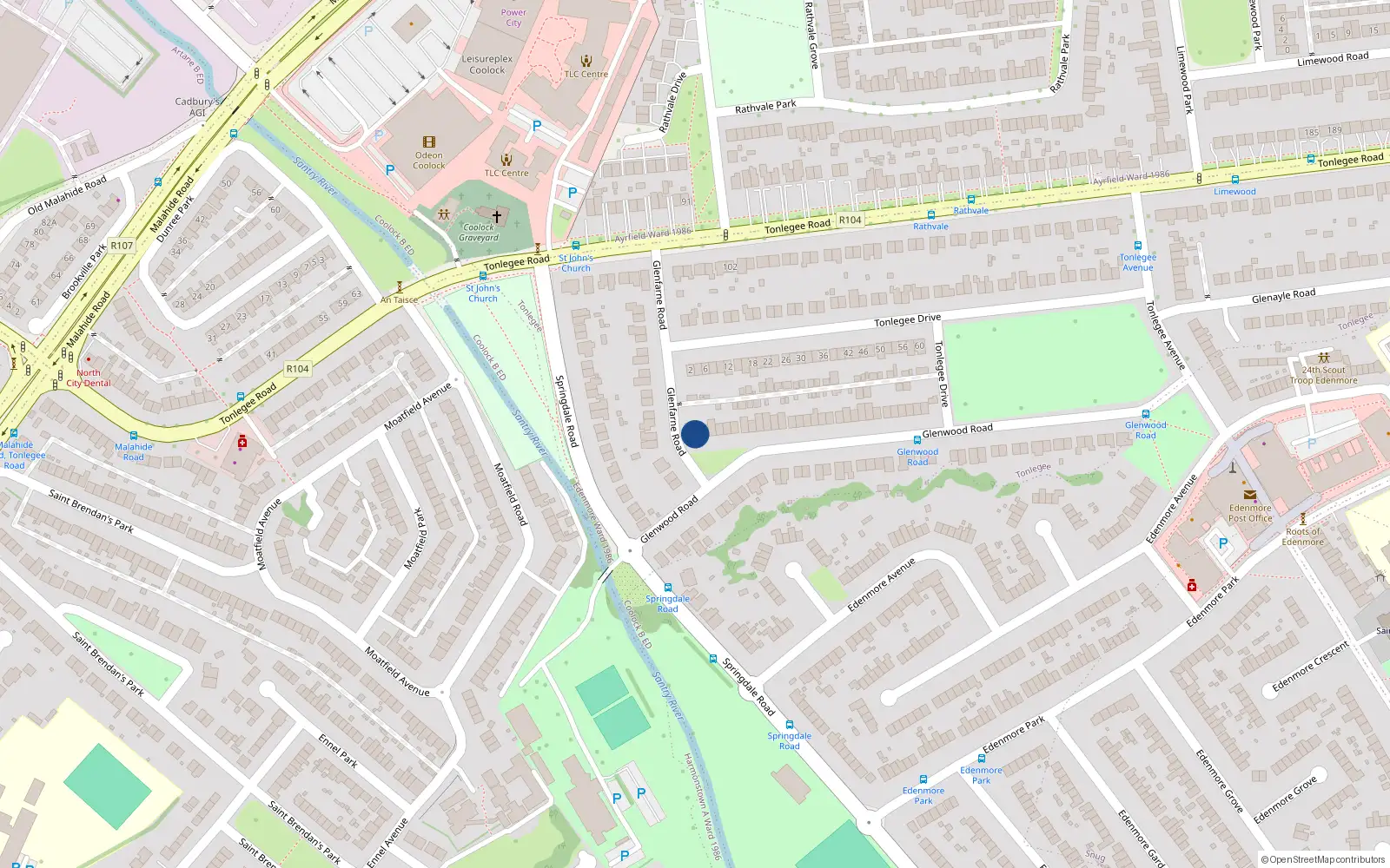 Overhead map showing the location of 1 Glenwood Road, Dublin 5