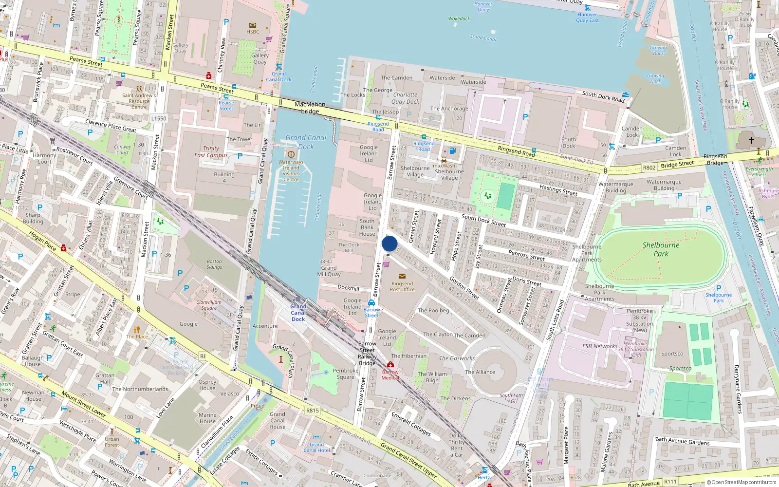Overhead map showing the location of 1 Gordon Street, Dublin 4
