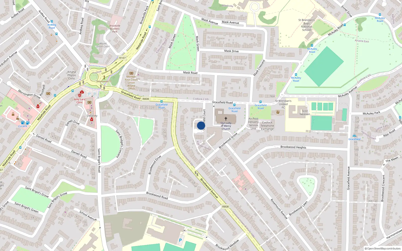 Overhead map showing the location of 1 Gracefield Court, Artane, Dublin 5