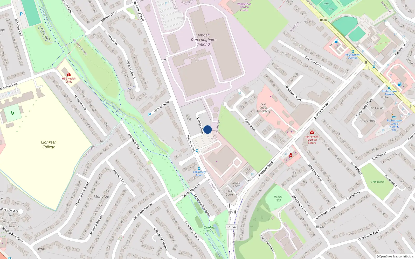 Overhead map showing the location of 1 Grange Close, Dun Laoghaire