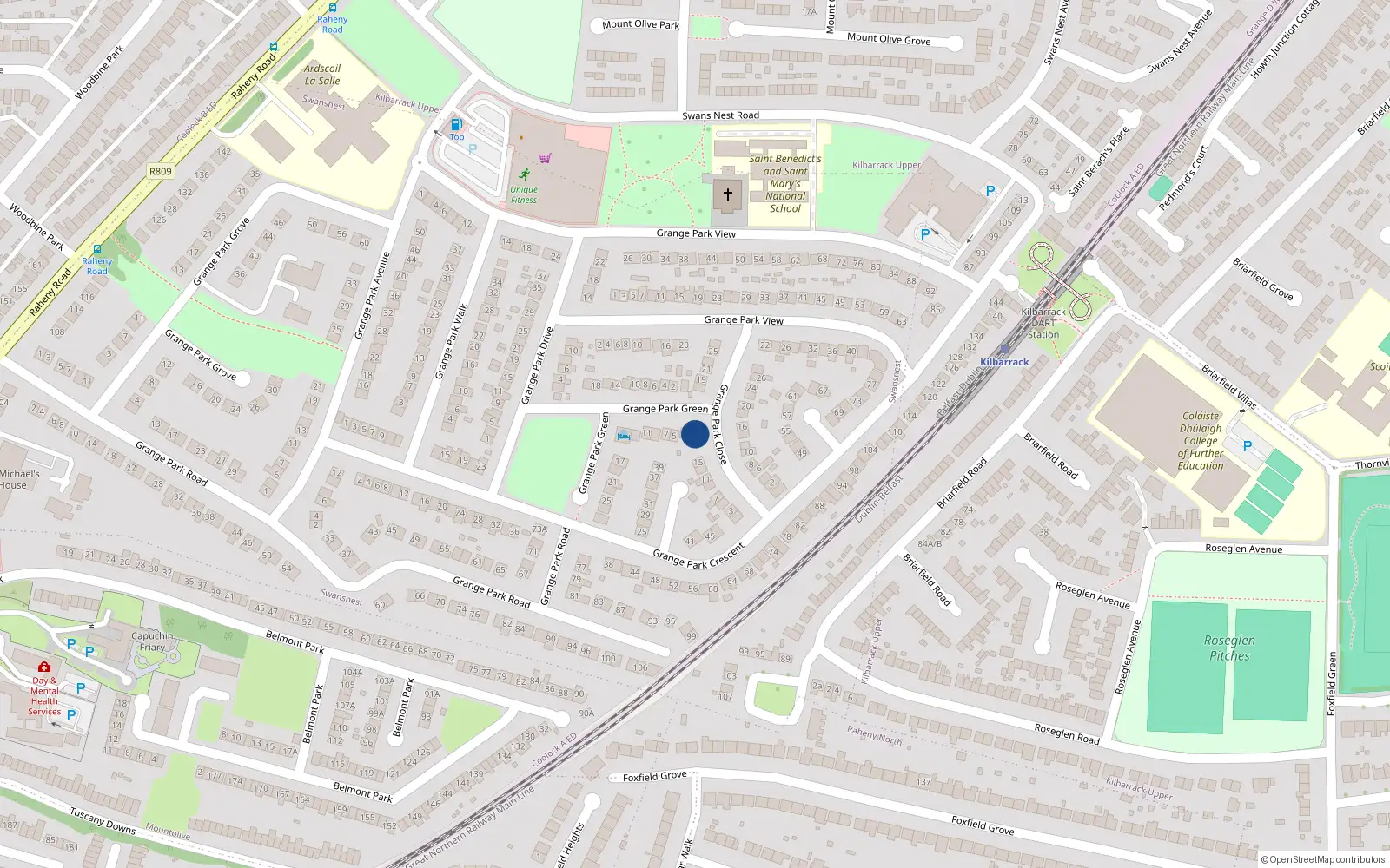 Overhead map showing the location of 1 Grange Park Green, Dublin 5