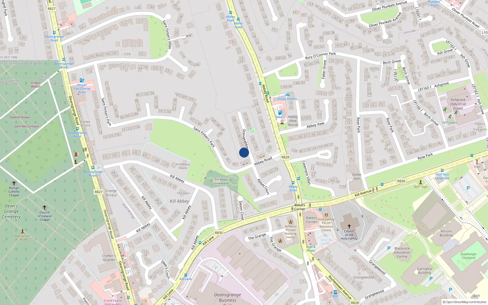 Overhead map showing the location of 1 Grangeabbey, Blackrock