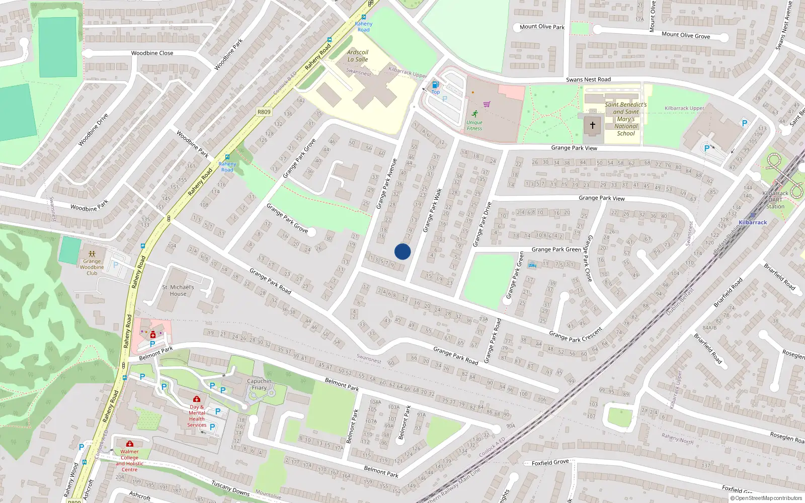 Overhead map showing the location of 1 Grange Park Walk, Dublin 5