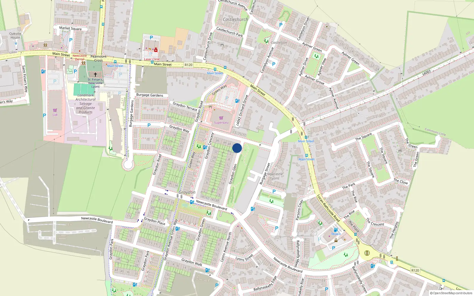 Overhead map showing the location of 1 Graydon Glen, Newcastle