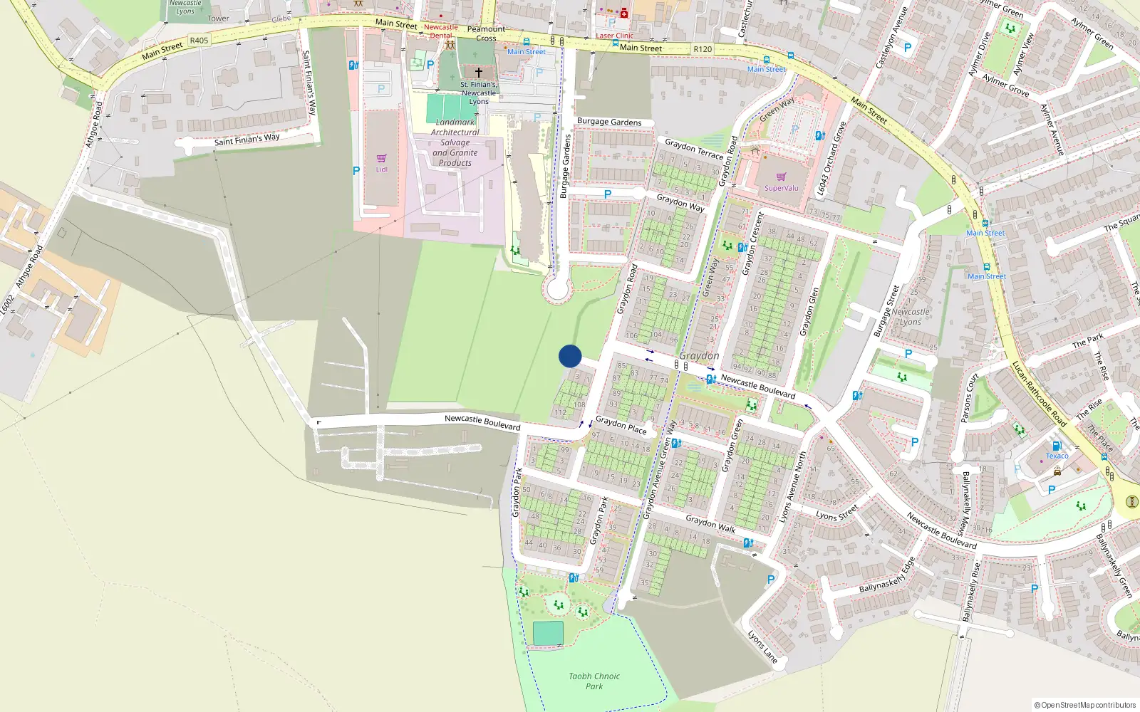 Overhead map showing the location of 1 Graydon Drive, Newcastle South