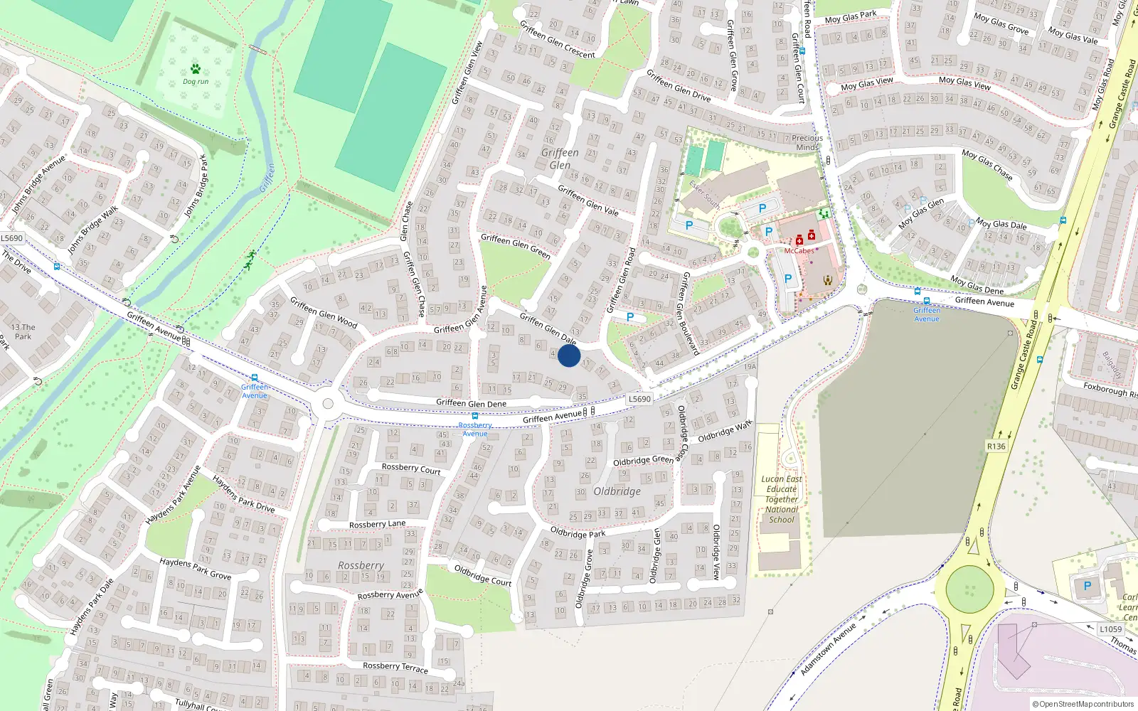 Overhead map showing the location of 1 Griffeen Glen Dale, Lucan