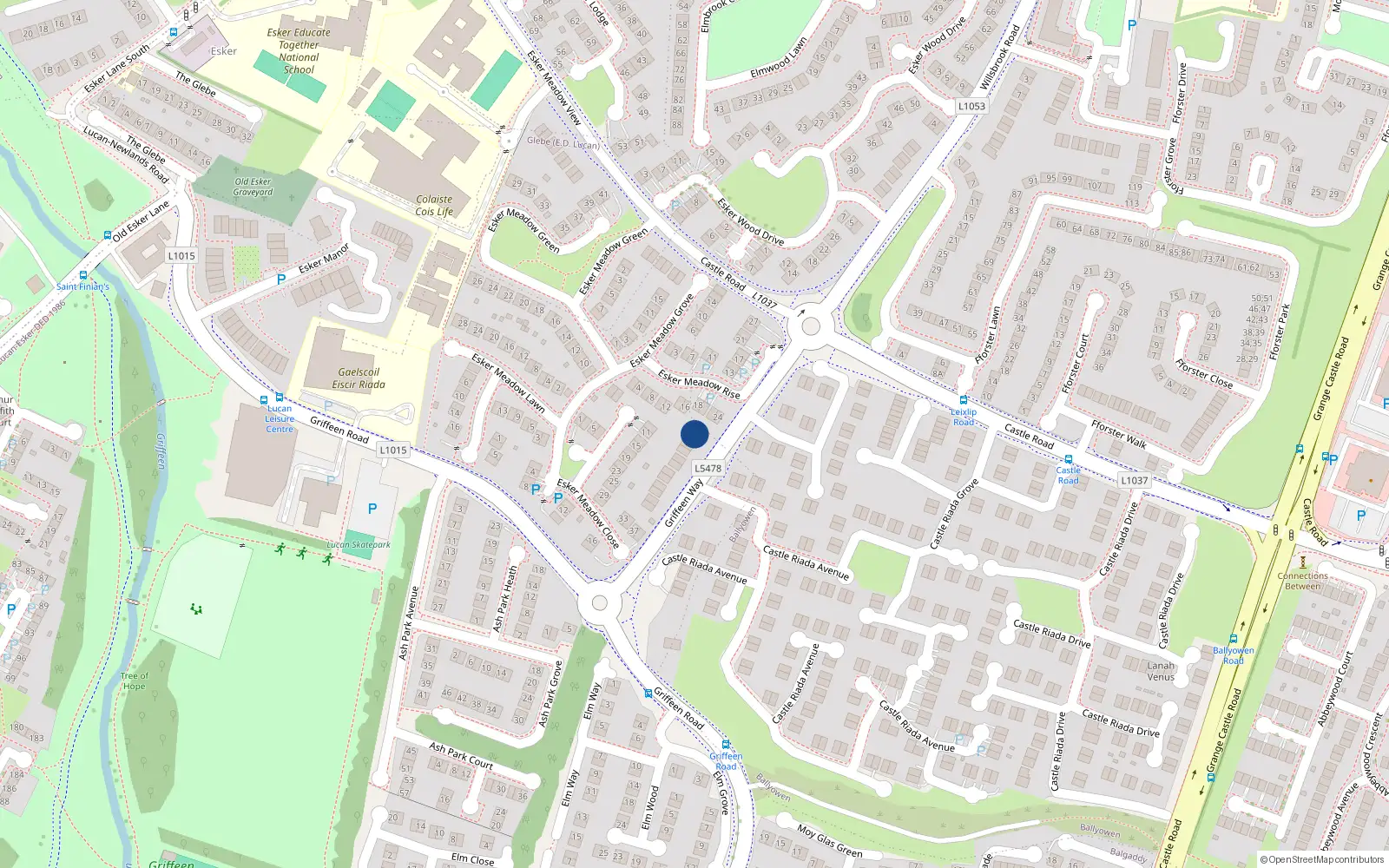 Overhead map showing the location of 1 Griffeen Way, Lucan, Dublin