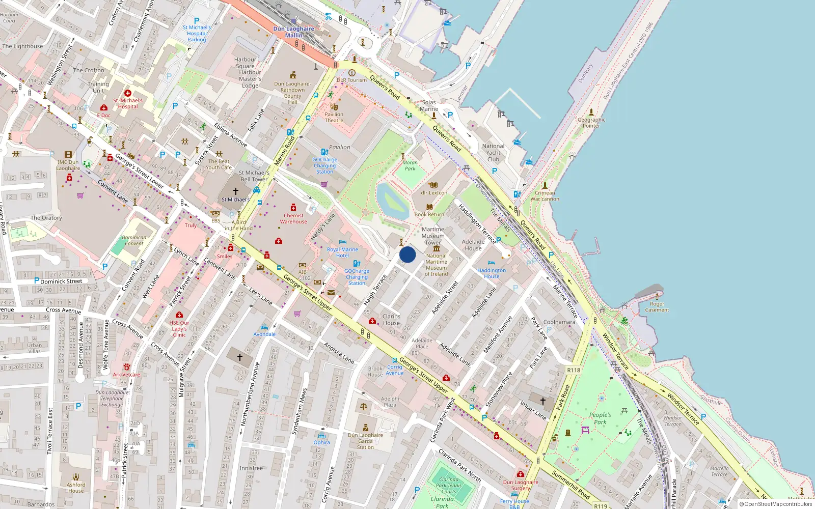 Overhead map showing the location of 1 Haigh Terrace, Dublin.
