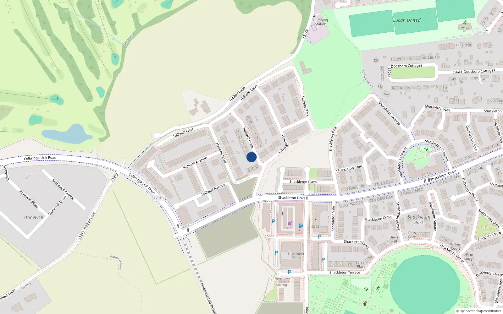 Overhead map showing the location of 1 Hallwell Drive, Lucan