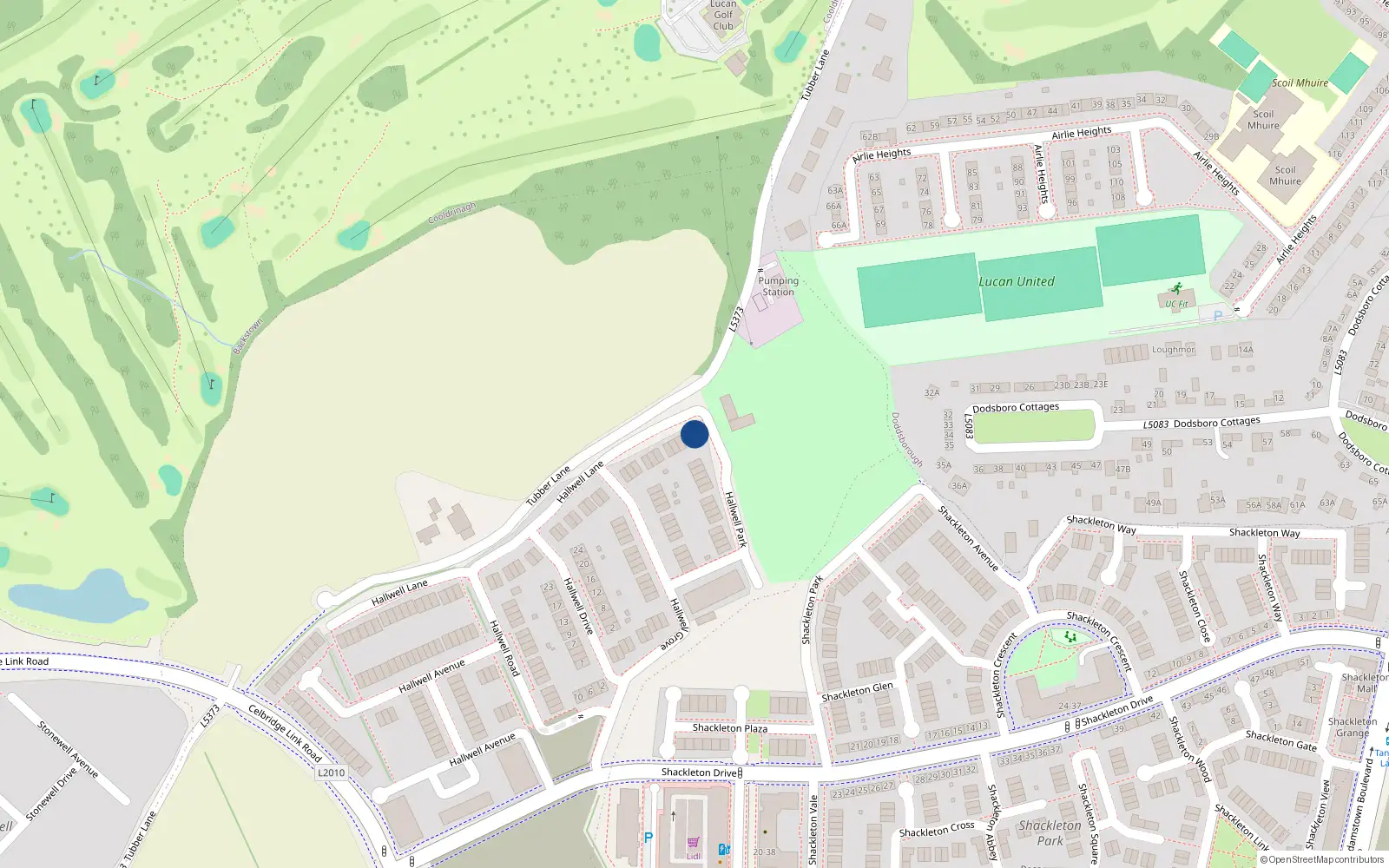 Overhead map showing the location of 1 Hallwell Lane, Lucan