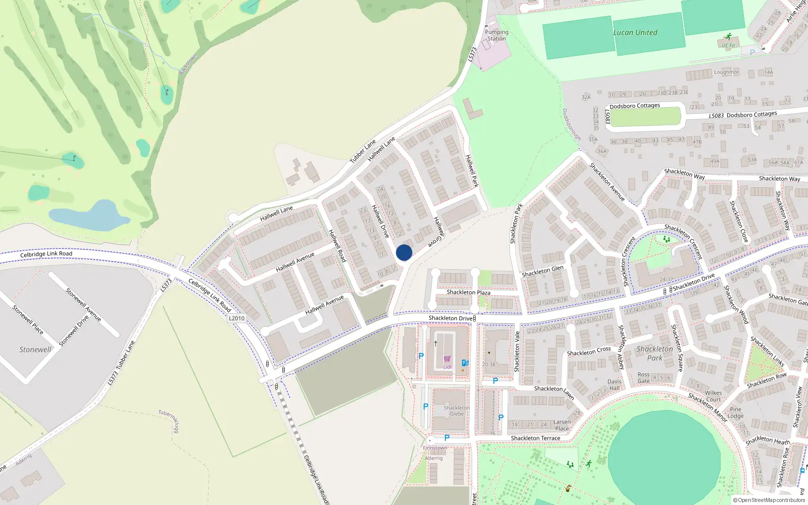Overhead map showing the location of 1 Hallwell Park, Tobermaclugg