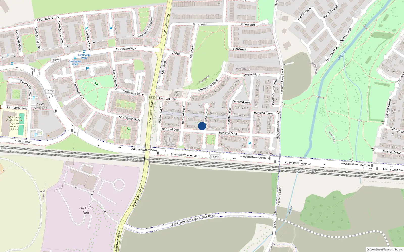 Overhead map showing the location of 1 Hansted Place, Lucan