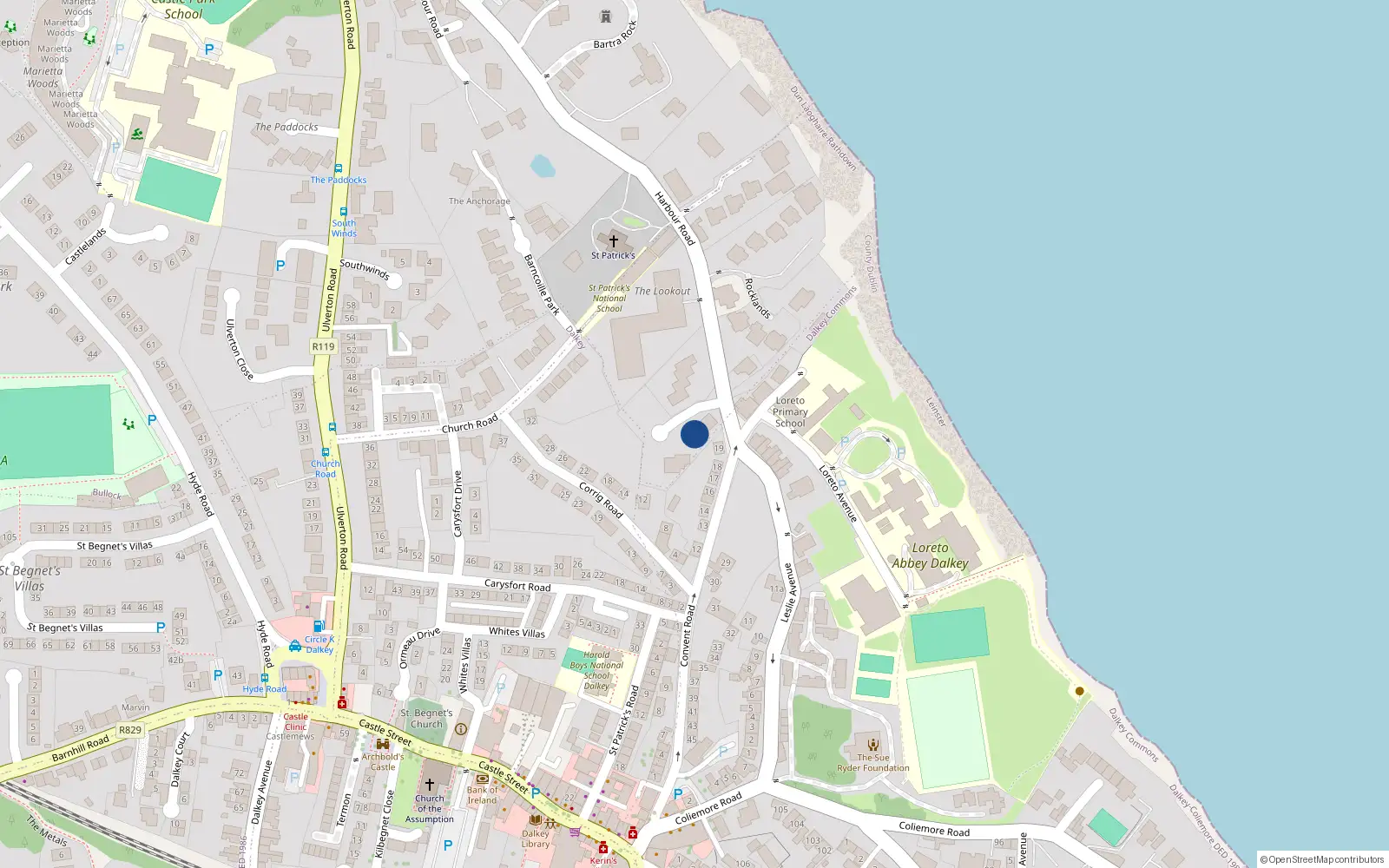Overhead map showing the location of 1 Harbour Crescent, Dalkey, Co Dublin