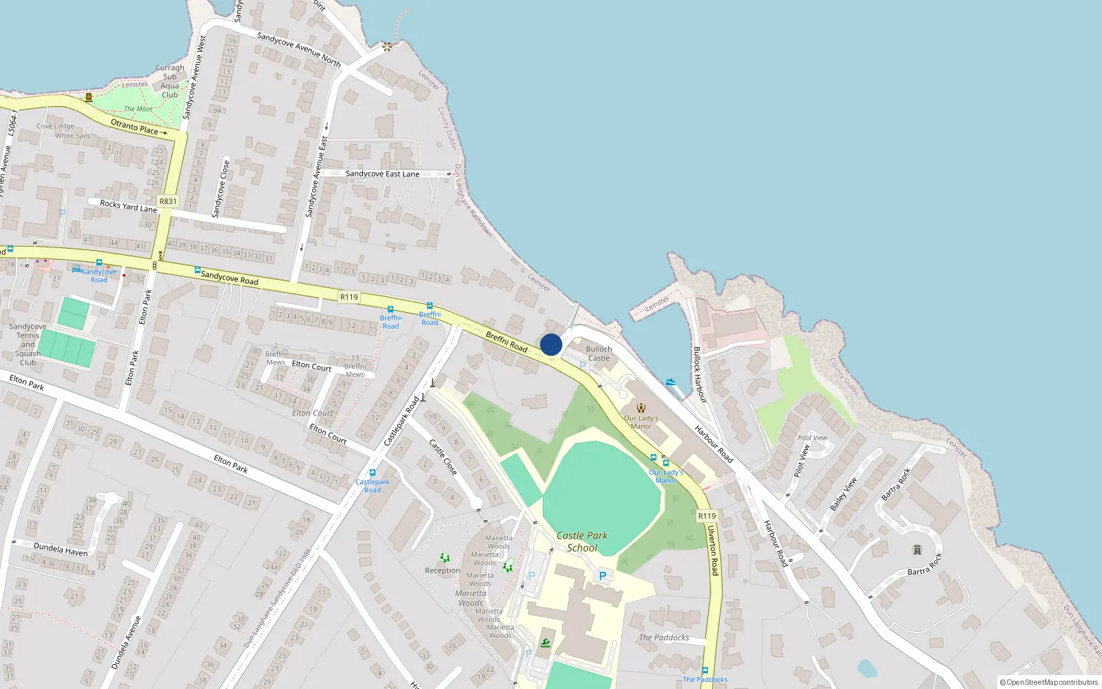 Overhead map showing the location of 1 Harbour Road, Sandycove, Dun Laoghaire
