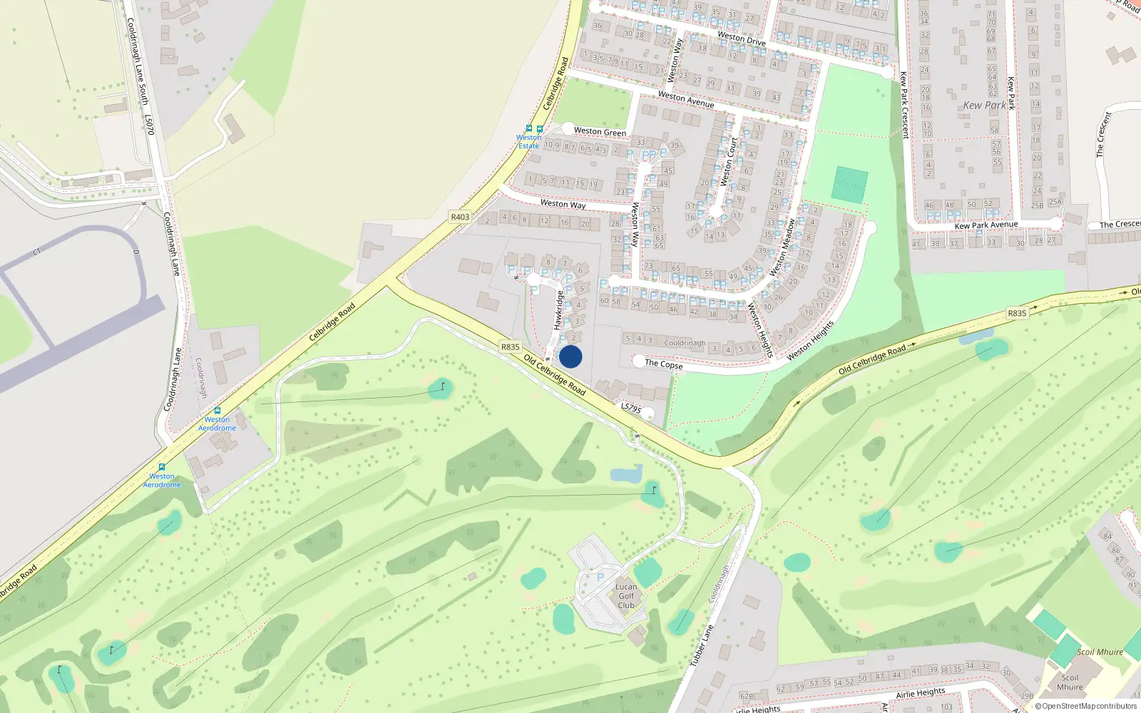 Overhead map showing the location of 1 Hawkridge, Lucan