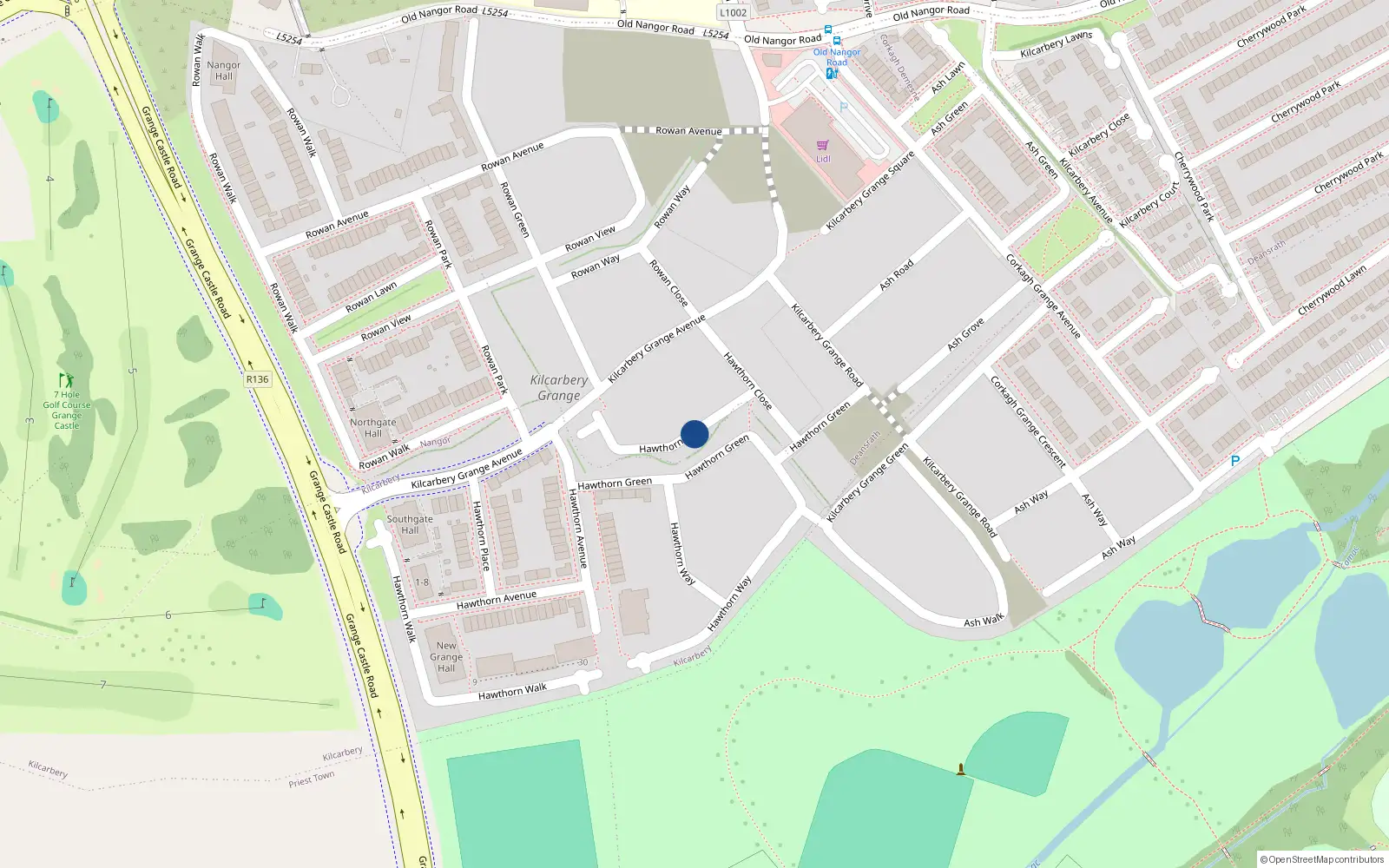 Overhead map showing the location of 1 Hawthorn Close, Deansrath