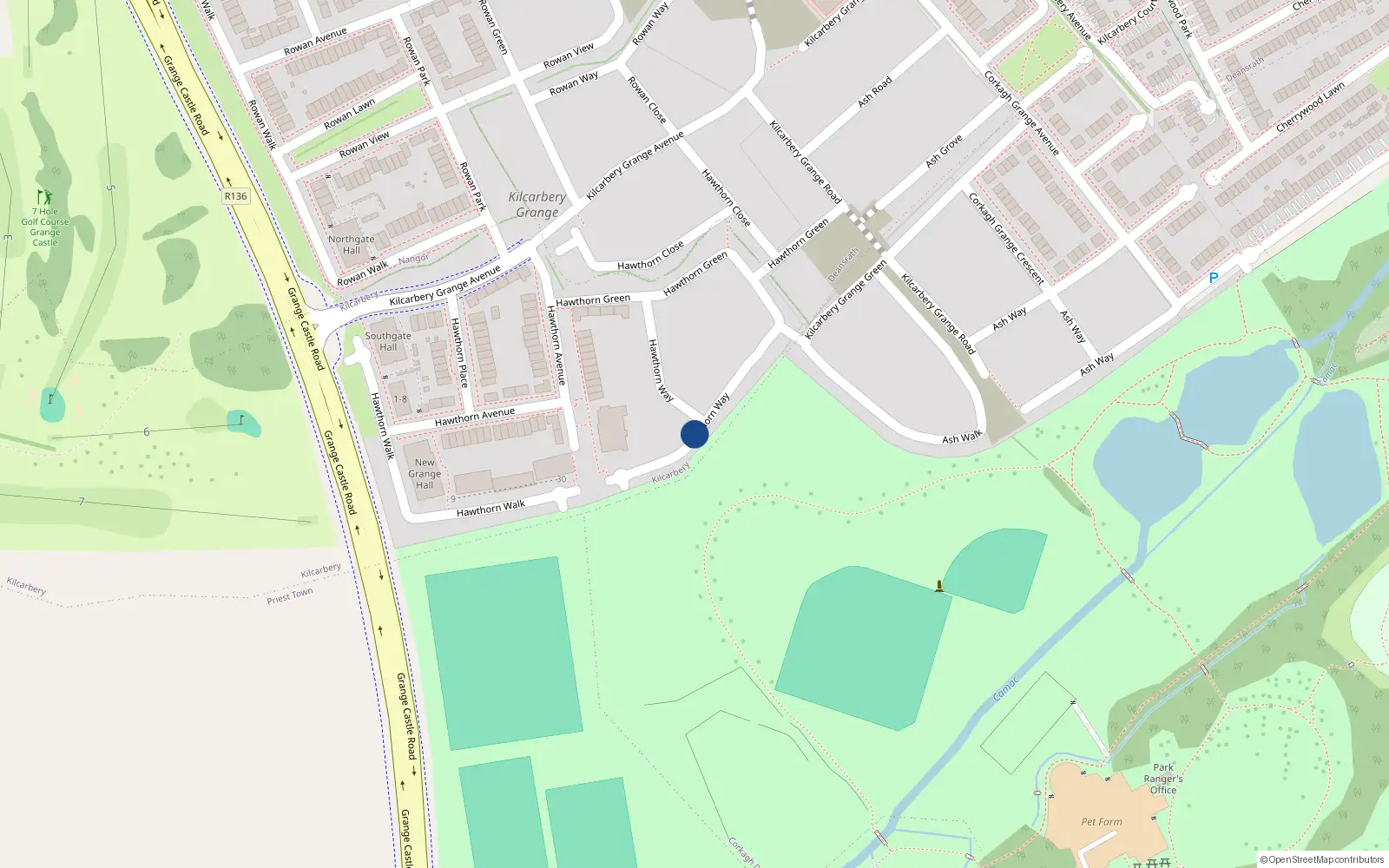 Overhead map showing the location of 1 Hawthorn Way, Kilcarbery