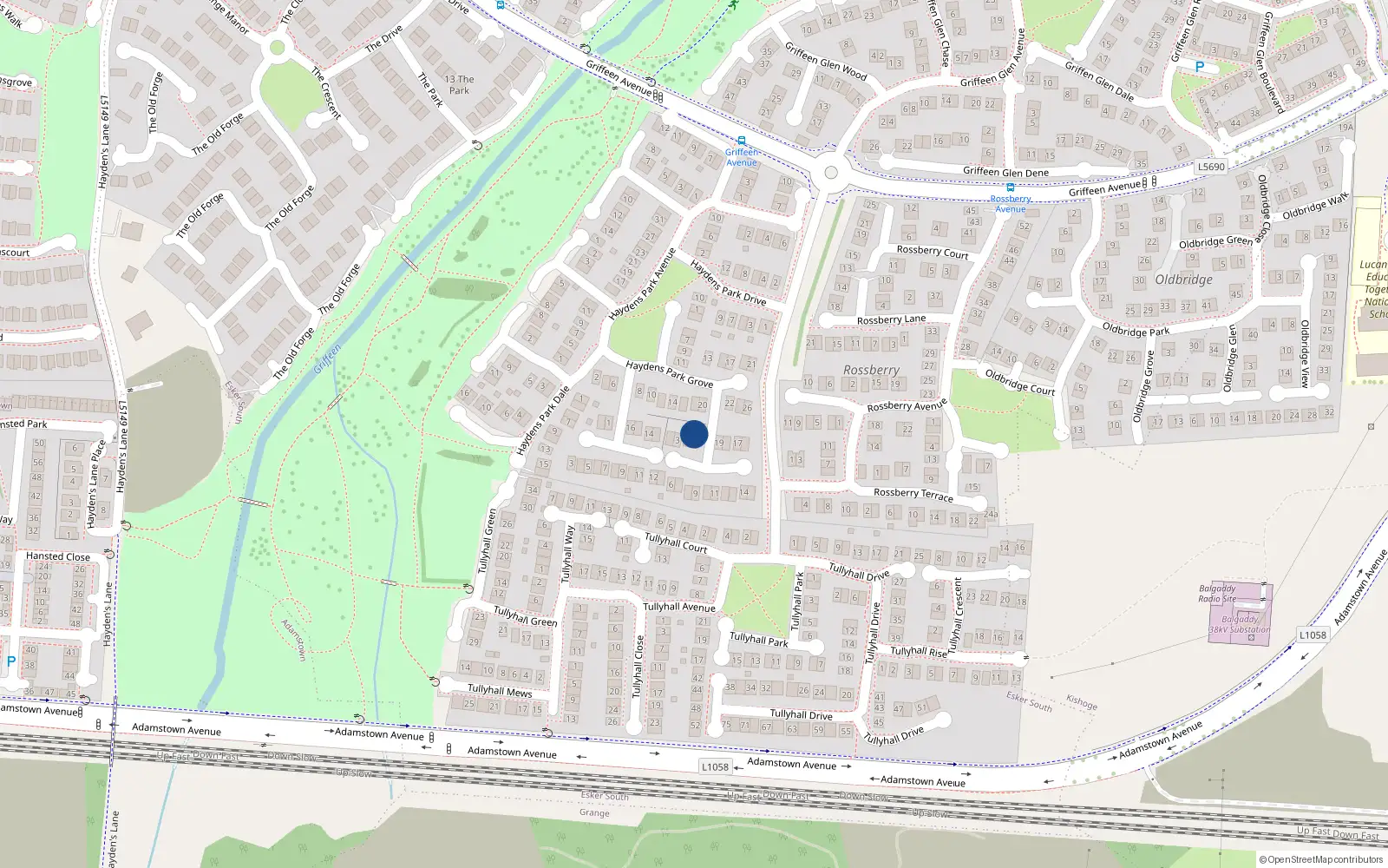 Overhead map showing the location of 1 Haydens Park Glade, Lucan