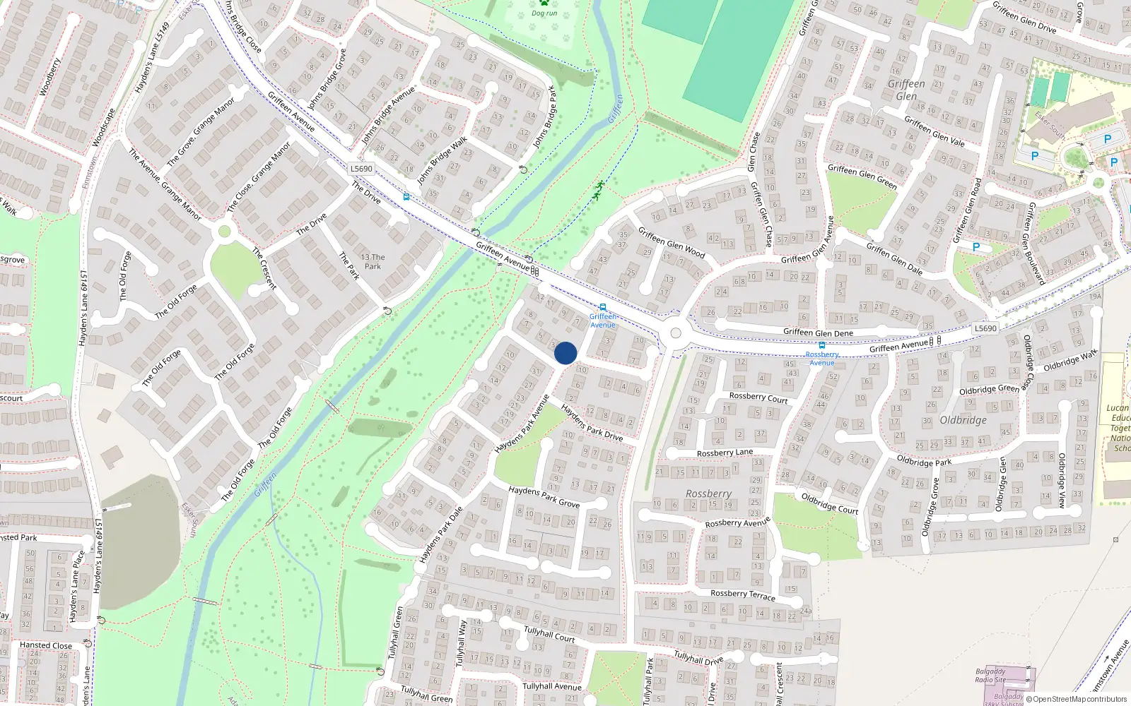 Overhead map showing the location of 1 Haydens Park Green, Lucan