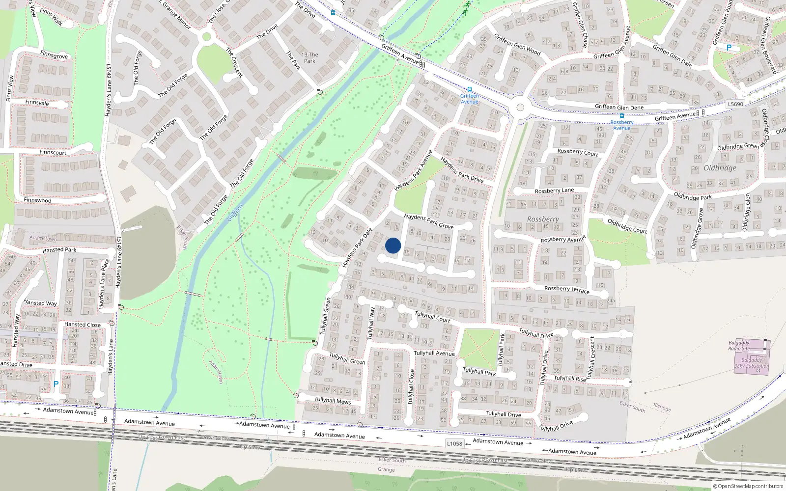 Overhead map showing the location of 1 Haydens Park Way, Lucan
