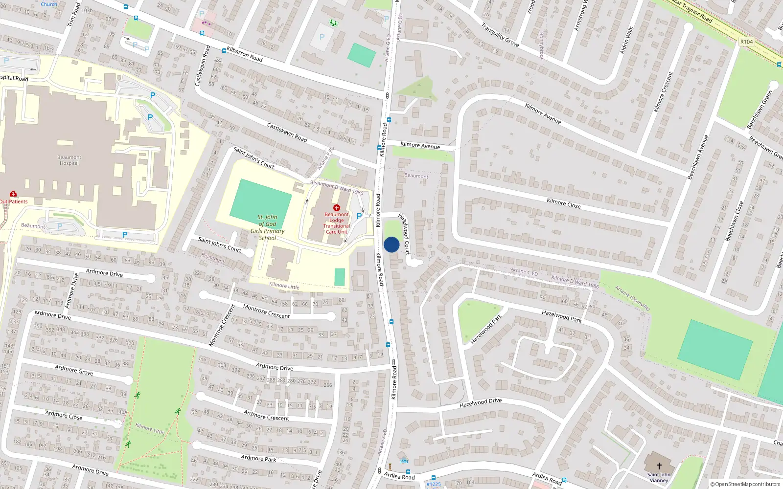 Overhead map showing the location of 1 Hazelwood Court, Artane, Dublin 5