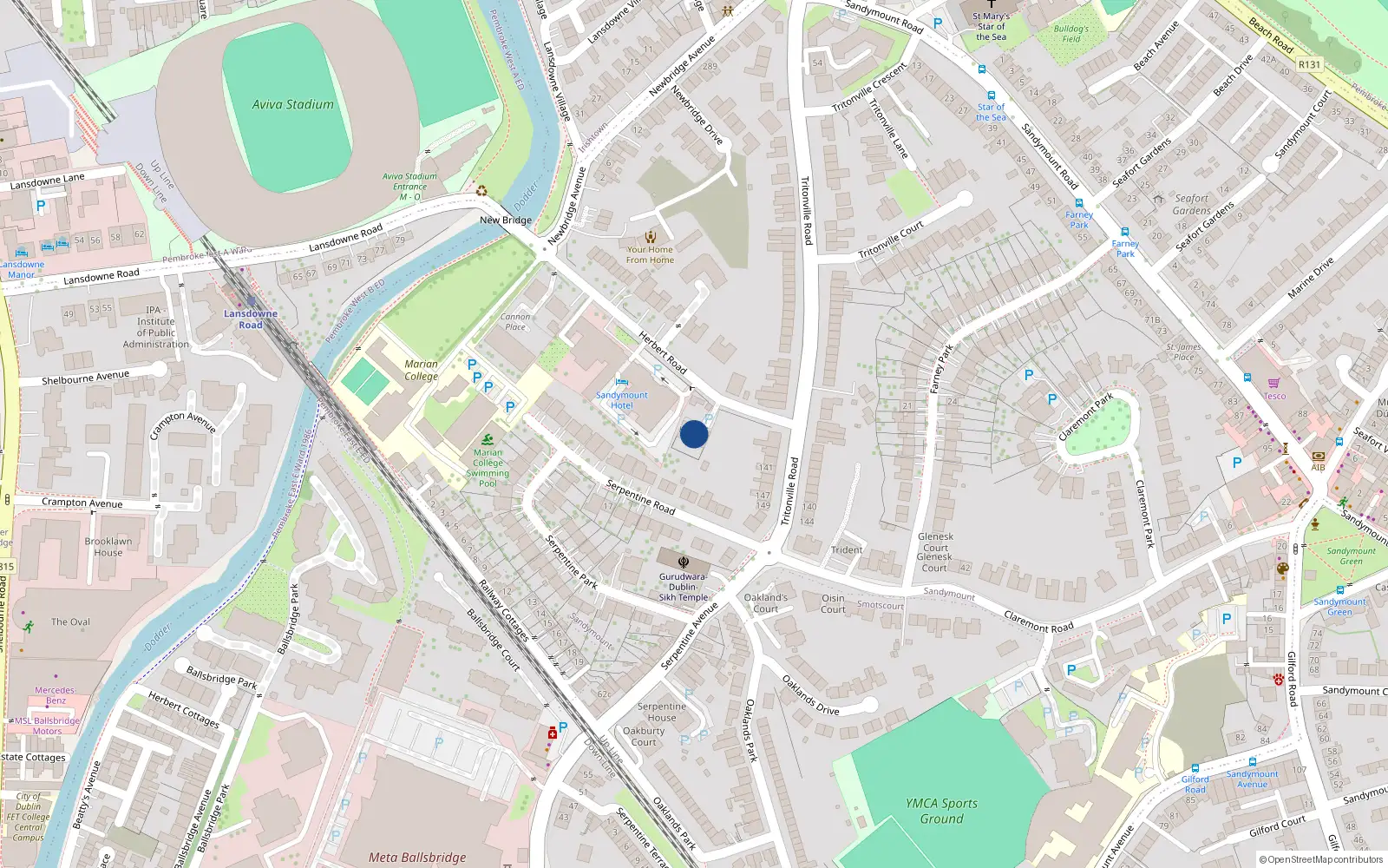 Overhead map showing the location of 1 Herbert Mews, Herbert Road, Dublin 4