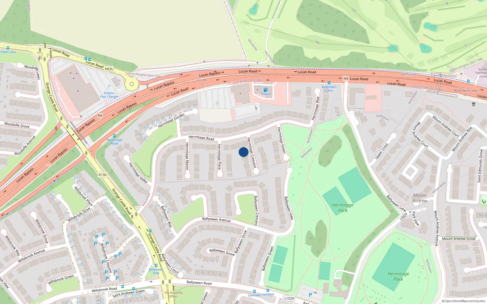 Overhead map showing the location of 1 Hermitage Crescent, Lucan