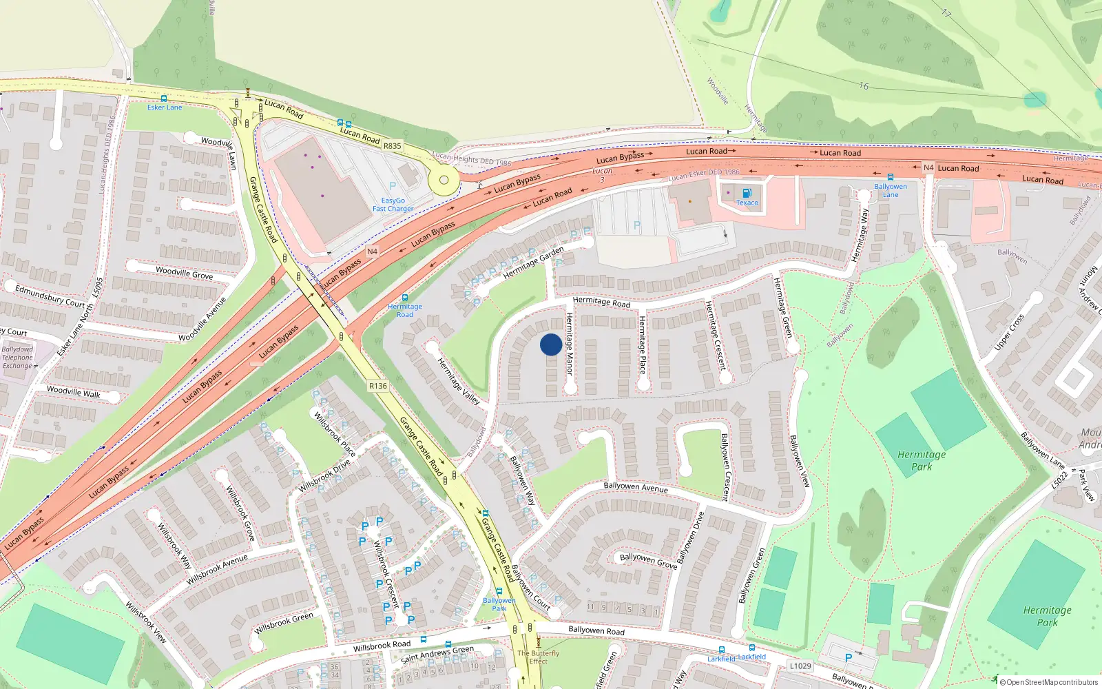 Overhead map showing the location of 1 Hermitage Manor, Lucan