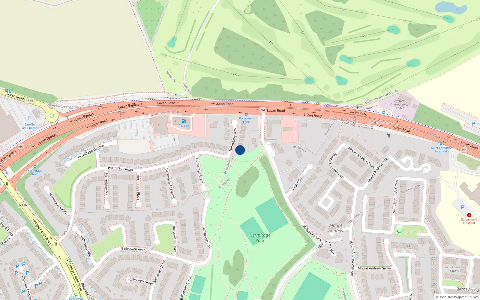 Overhead map showing the location of 1 Hermitage Way, Lucan