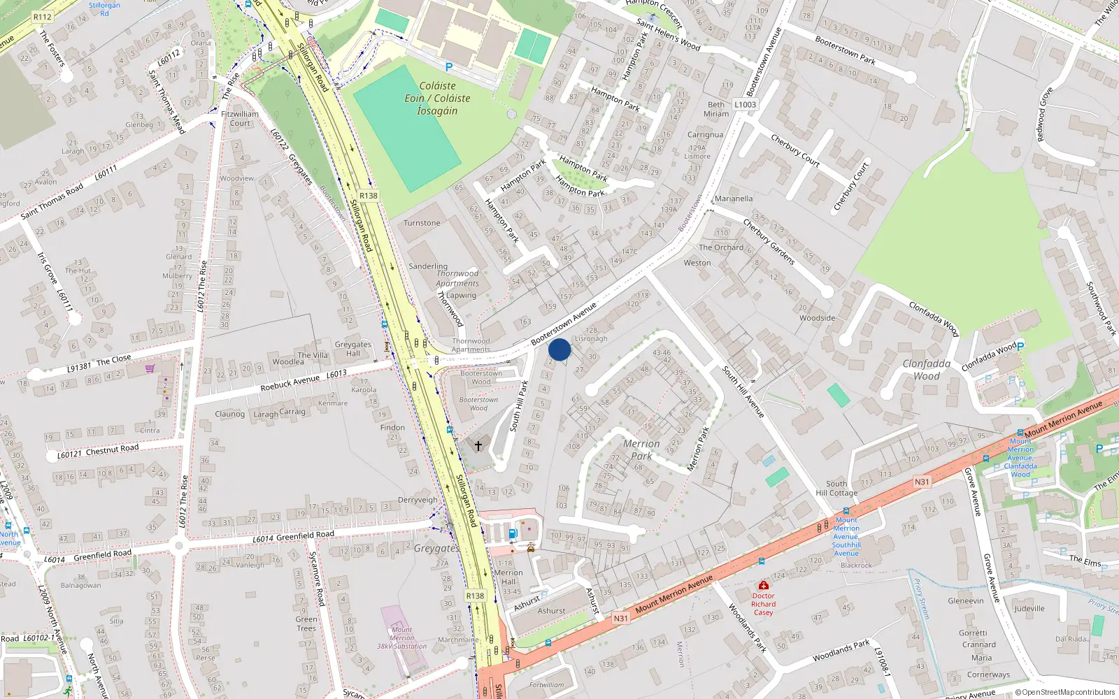 Overhead map showing the location of 1 South Hill Park, Blackrock