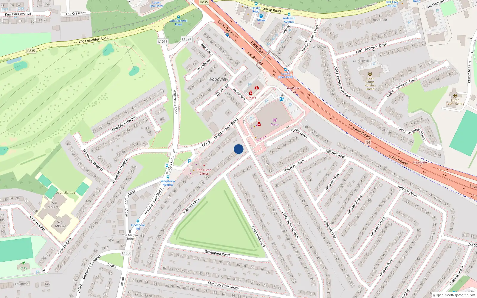 Overhead map showing the location of 1 Hillcrest Close, Lucan